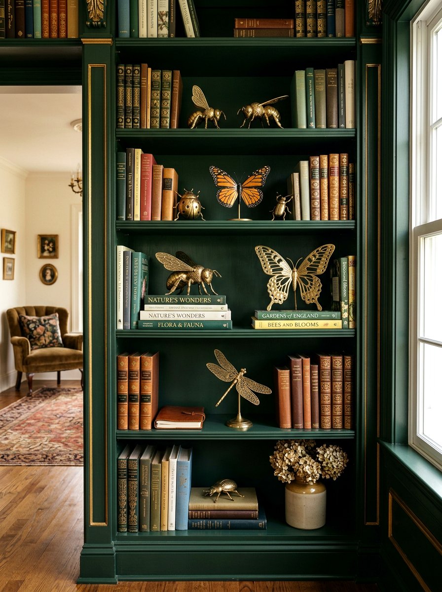 Brass garden insects - 25 Spring Bookshelf Decor Ideas