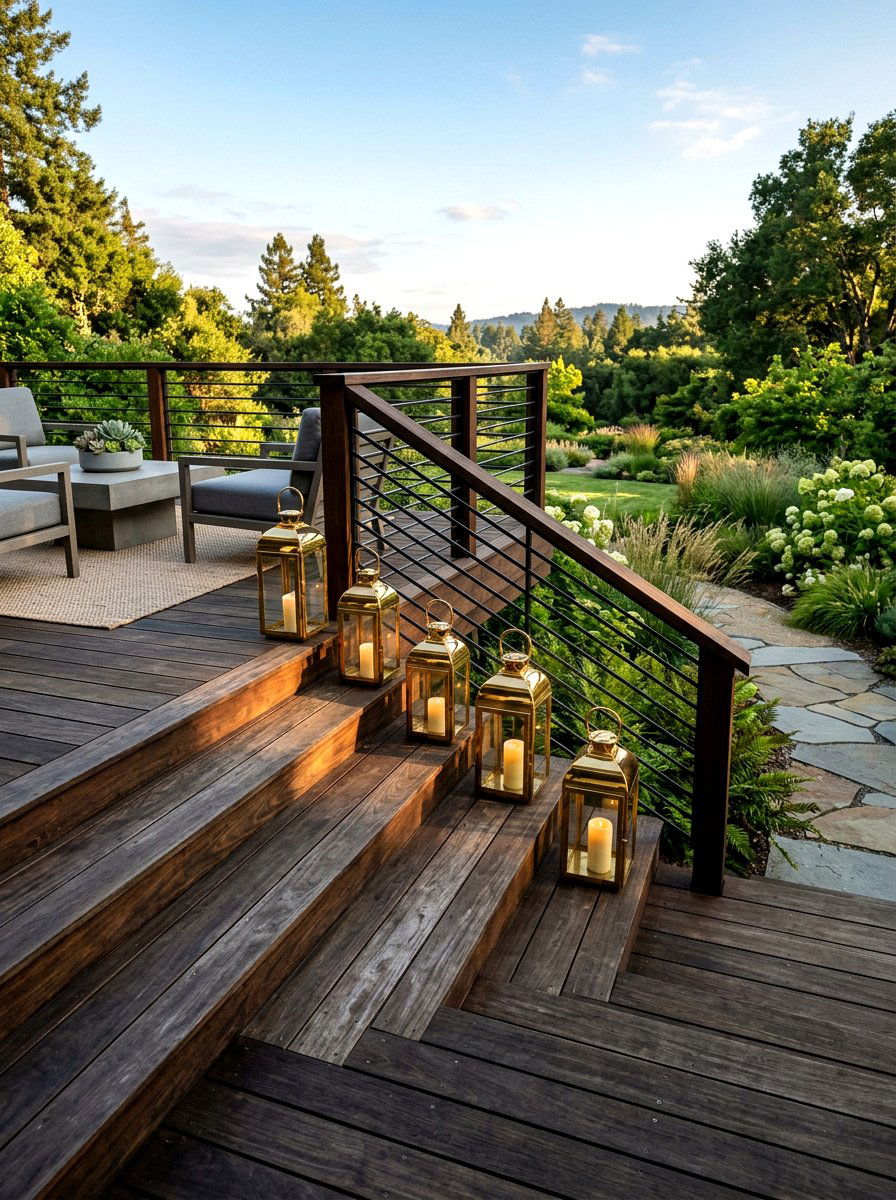 Brass lanterns - 25 Spring Deck Staircase Decor Ideas