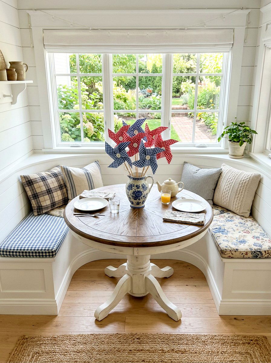 Breakfast Nook Pinwheel Accent - 25 Spring Pinwheel Decor Ideas