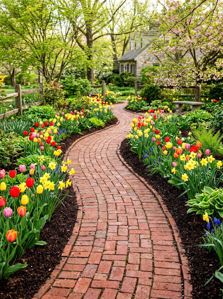 Brick Path With Flower Border - 25 Spring Pathway Decor Ideas