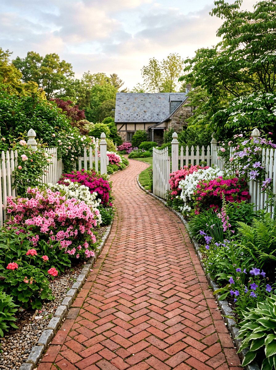 Brick Pattern Garden Walkway - 25 Spring Stepping Stone Ideas