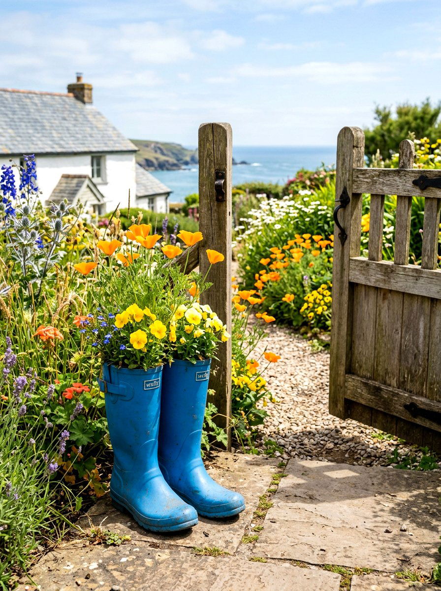 Bright Blue Boot Planter - 25 Spring Rain Boot Planter Ideas