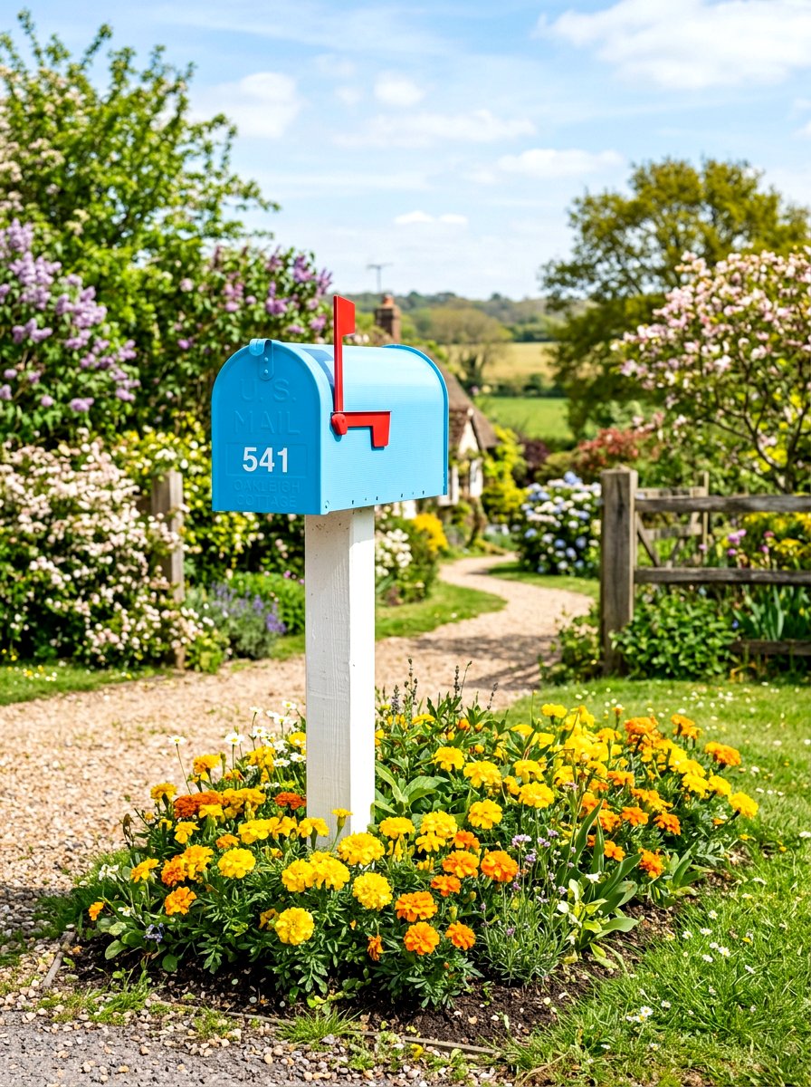 Bright Blue Mailbox - 25 Spring Mailbox Post Decor Ideas