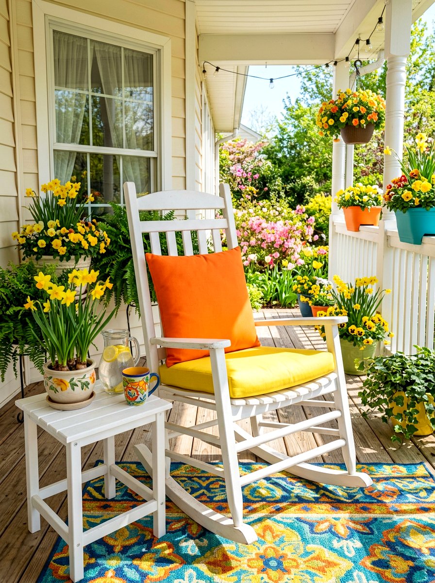 Bright Citrus Cushions - 25 Spring Porch Rocker Decor Ideas