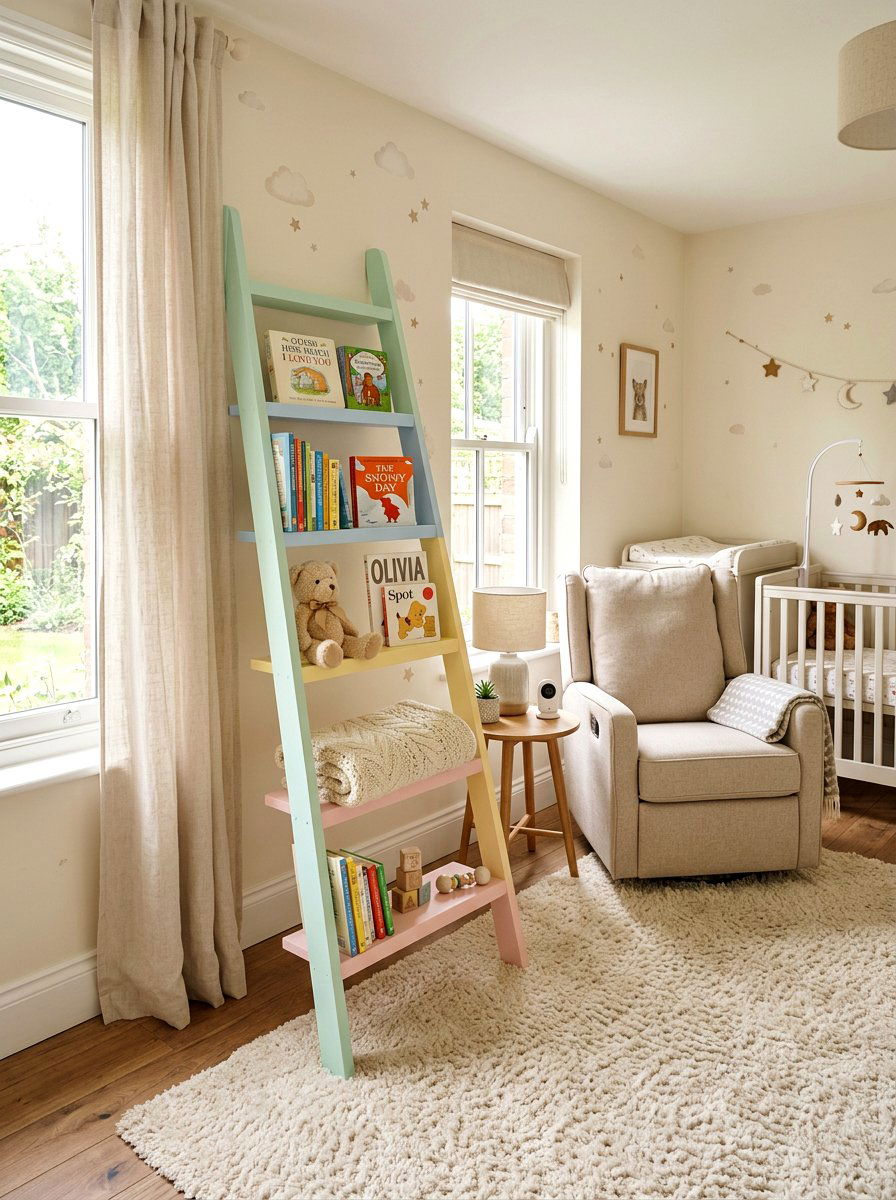 Bright Nursery Corner Shelving - 25 Spring Ladder Decor Ideas
