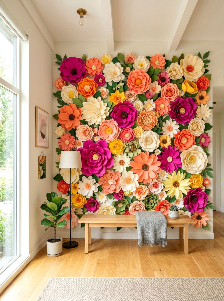 Bright Paper Flower Wall - 25 Spring Cinco de Mayo Decor Ideas