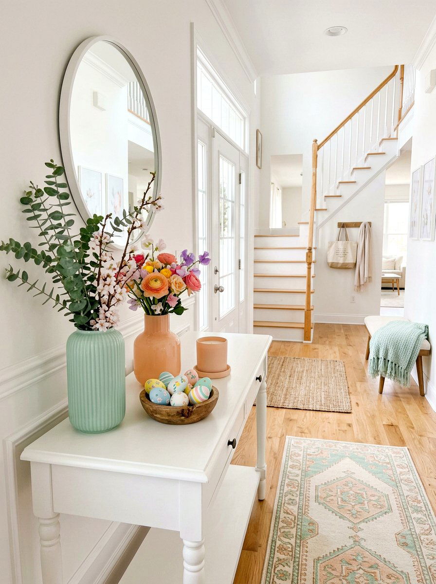 Bright Pastel Console - 25 Spring Foyer Table Decor Ideas