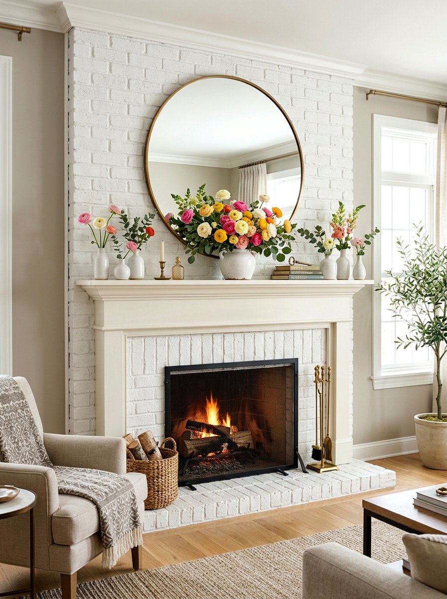 Bright Ranunculus Fireplace Mantel - 25 Spring Ranunculus Arrangement Ideas