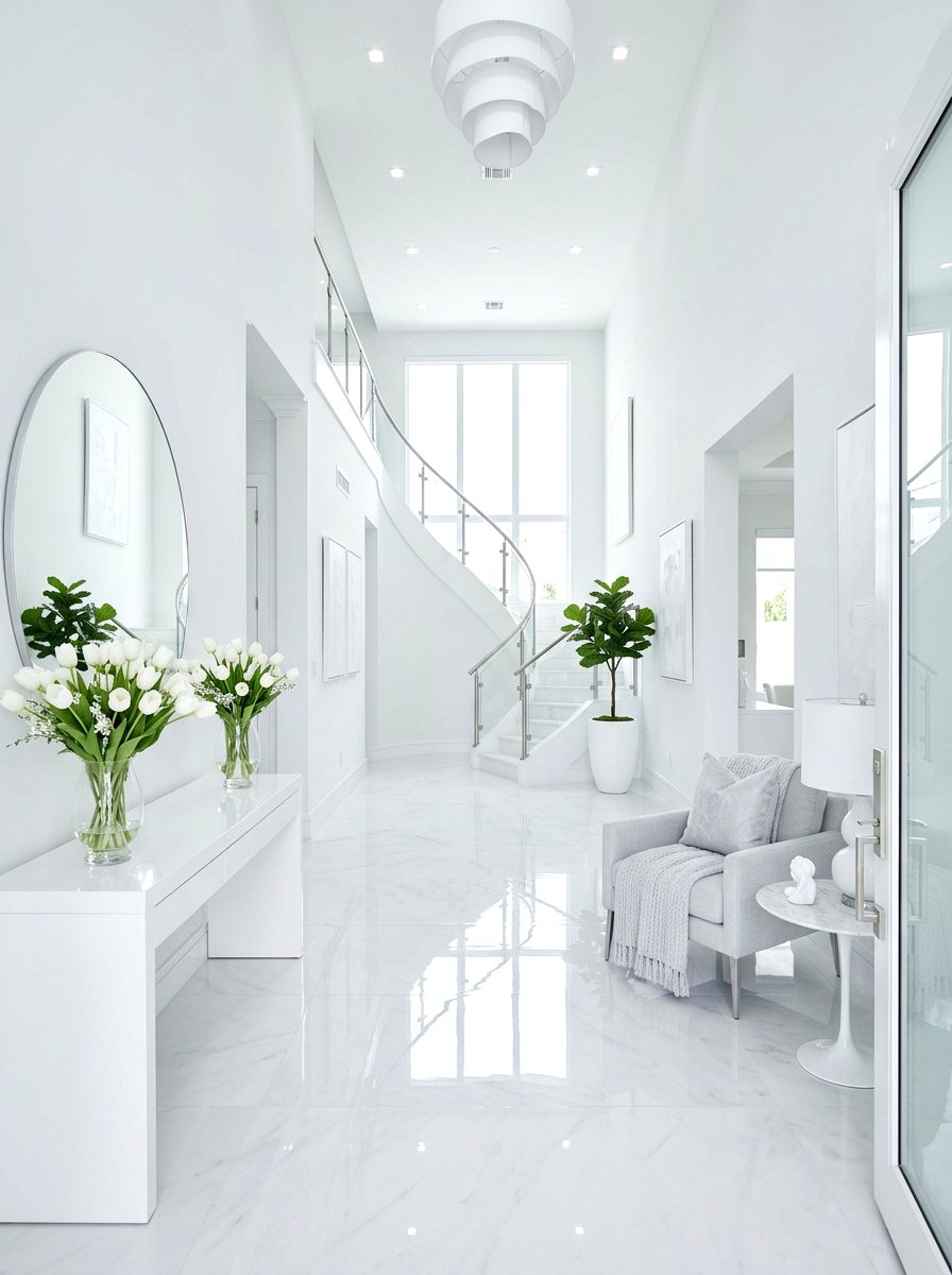 Bright White Foyer Setup - 25 Spring Lobby Decor Ideas