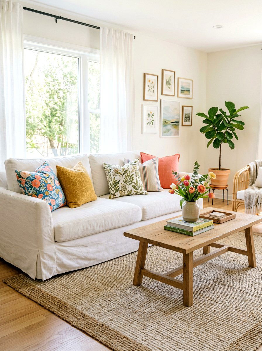 Bright White Sofa - 25 Spring Sitting Room Decor Ideas