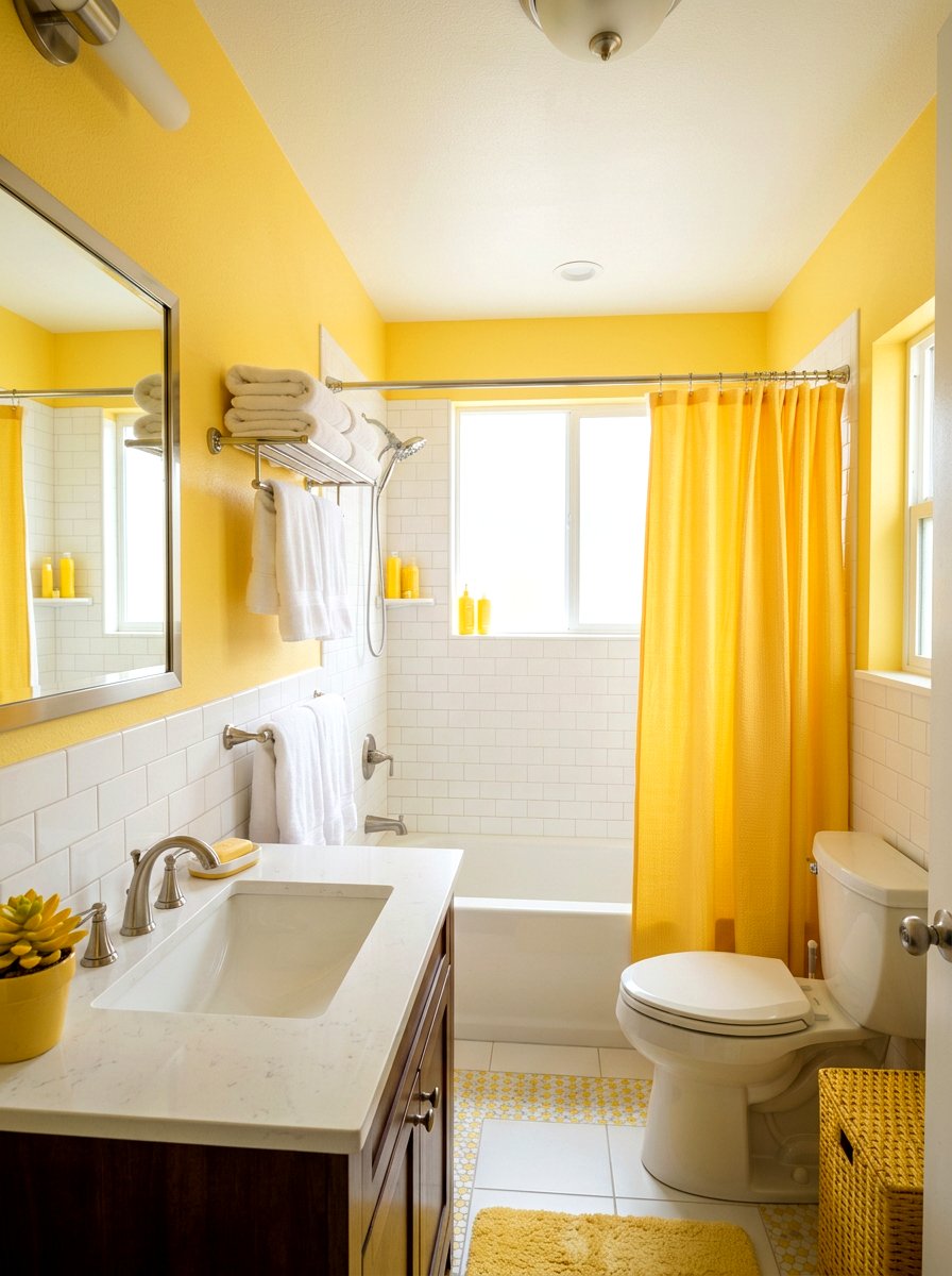 Bright Yellow Bathroom - 25 Spring Shower Curtain Ideas