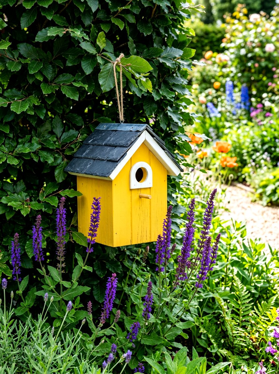 Bright Yellow Birdhouse - 25 Spring Birdhouse Painting Ideas
