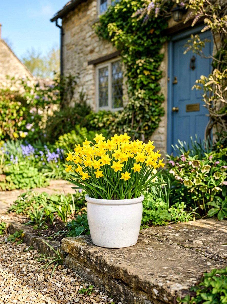 Bright Yellow Daffodil Pot - 25 Spring Sidewalk Planter Ideas