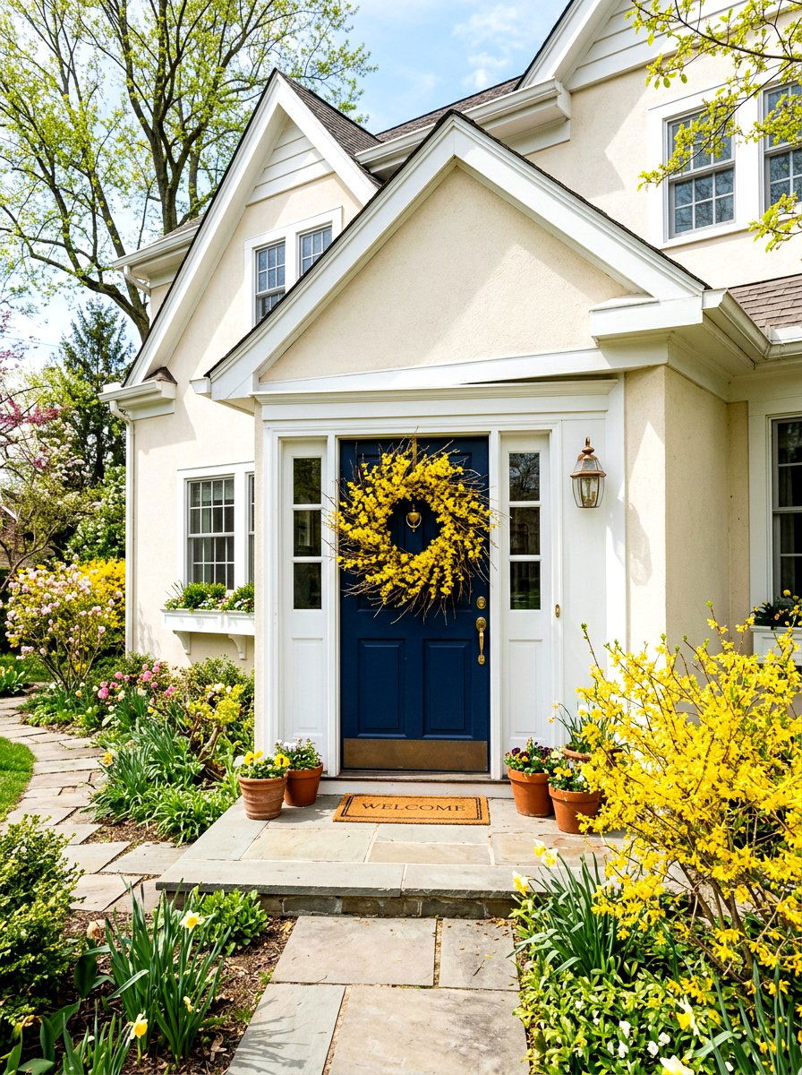 Bright Yellow Forsythia Wreath - 25 Spring Floral Wreath Ideas