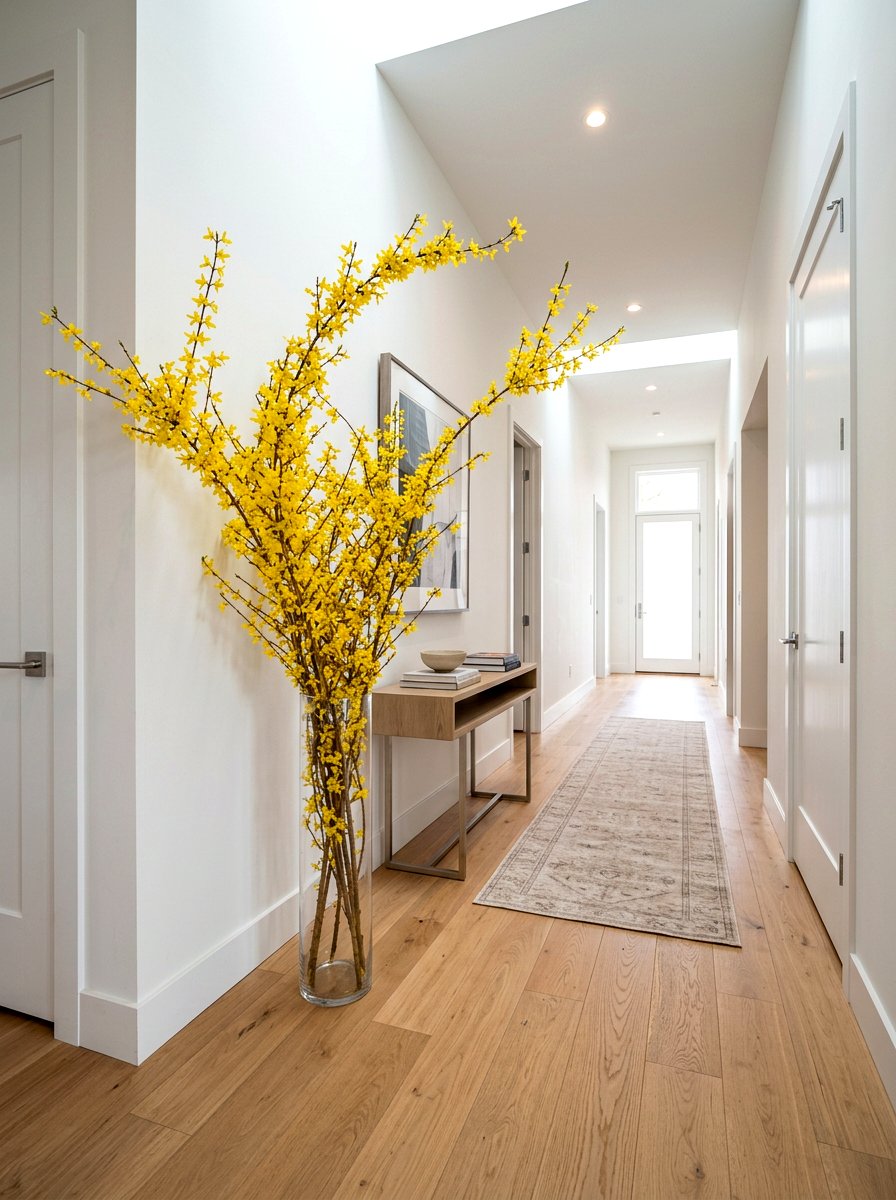 Bright forsythia floor vase - 25 Spring Fresh Flower Ideas