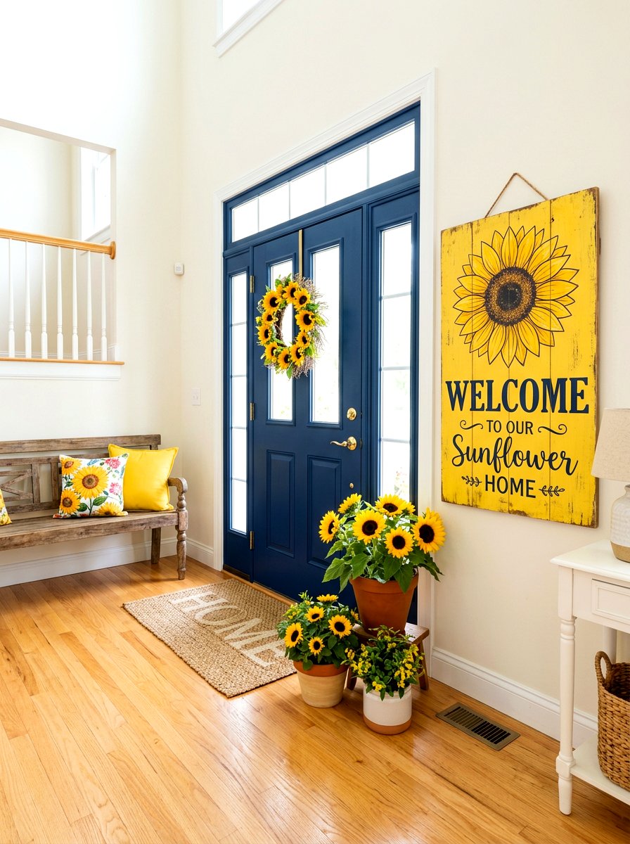 Bright yellow sunflower sign - 25 Spring Porch Sign Ideas