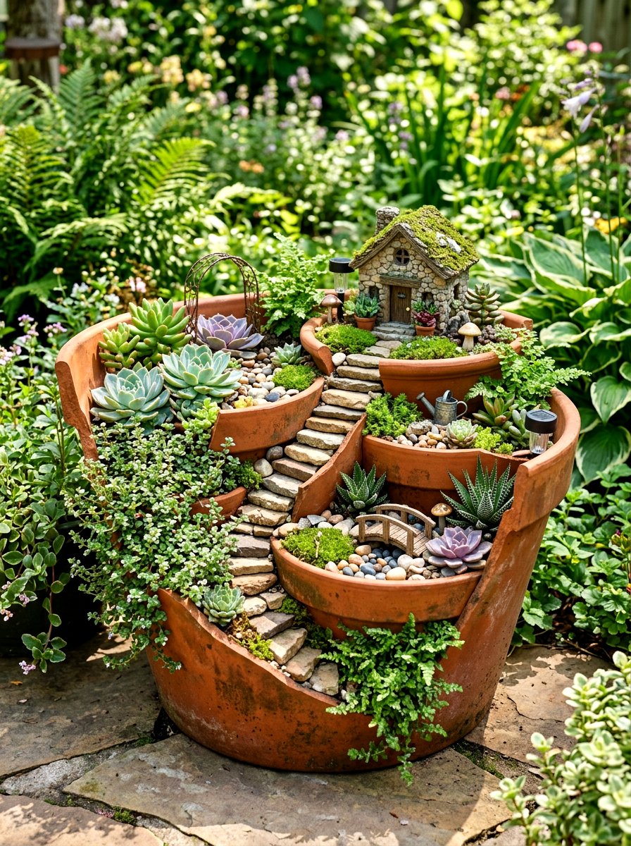 Broken pot fairy garden - 25 Spring Fairy Garden Ideas