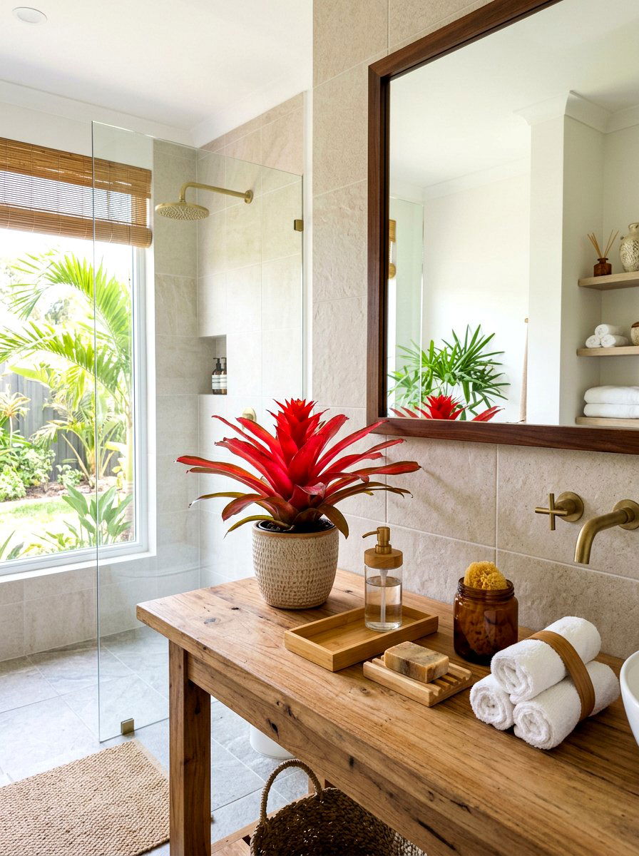 Bromeliad - 25 Spring Bathroom Plant Ideas