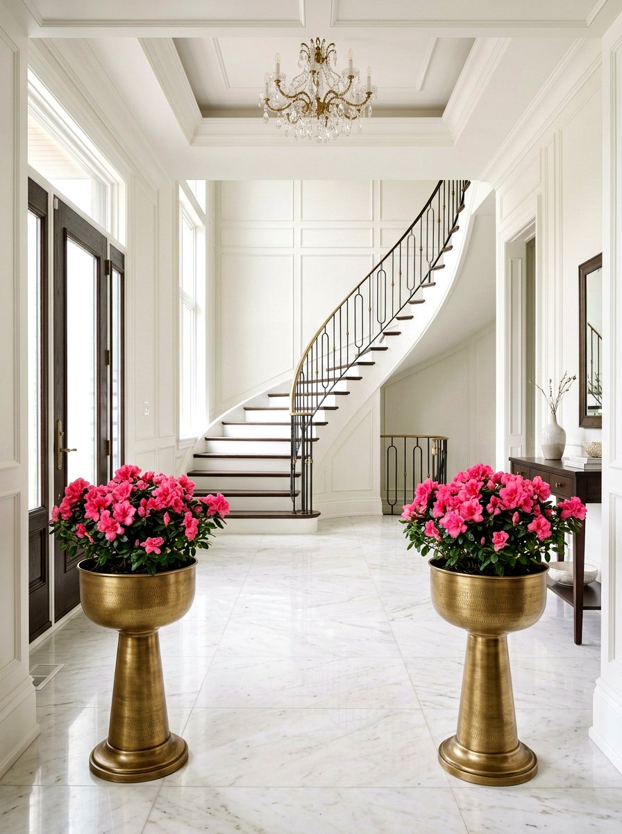 Brushed brass pedestal planters - 25 Spring Metal Planter Ideas