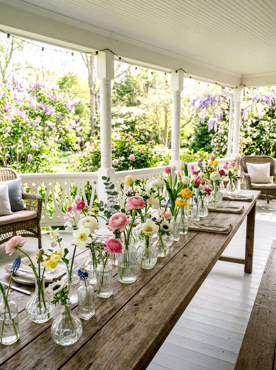 Bud vase glass bottles - 25 Spring Porch Table Decor Ideas