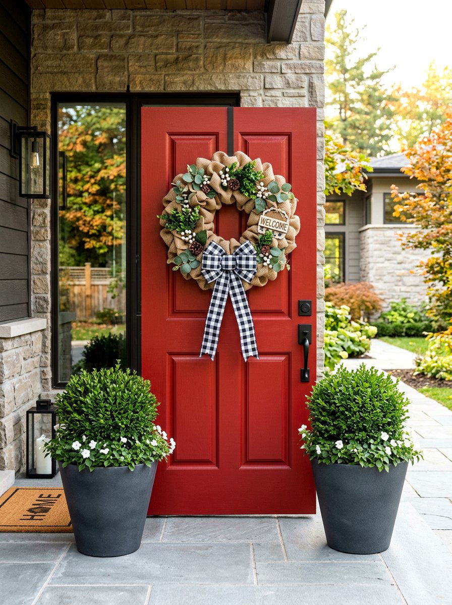 Buffalo Check Burlap Wreath - 25 Spring Burlap Wreath Ideas