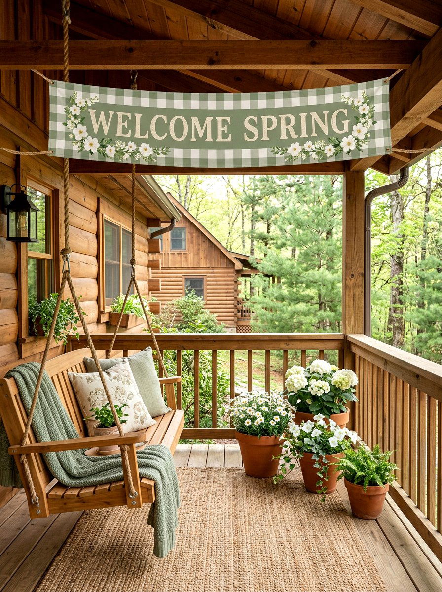 Buffalo Plaid Spring Banner - 25 Spring Outdoor Banner Ideas