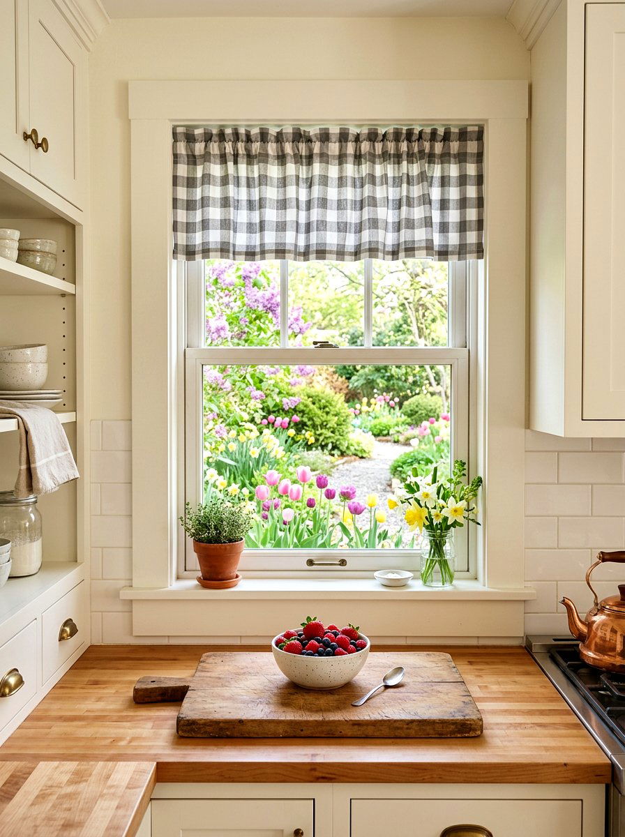 Buffalo check window valance - 25 Spring Kitchen Window Decor Ideas