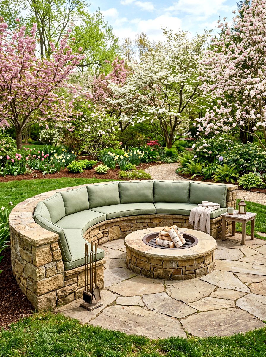 Built In Stone Bench Seating - 25 Spring Fire Pit Area Decor Ideas