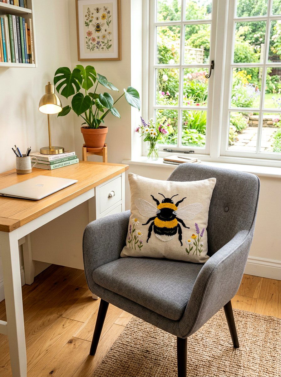 Bumble Bee Cushion - 25 Spring Punch Needle Decor Ideas