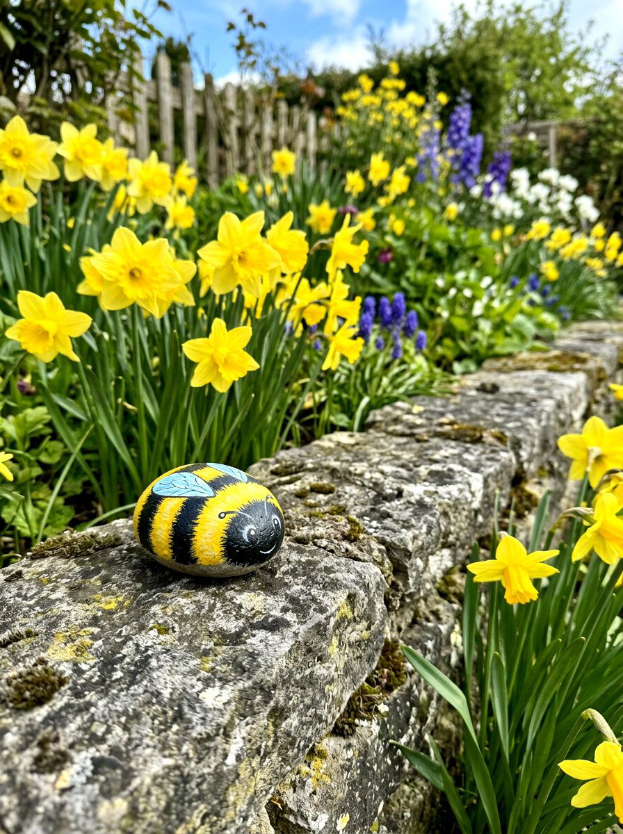 Bumble Bee Stone - 25 Spring Painted Rock Ideas for Garden