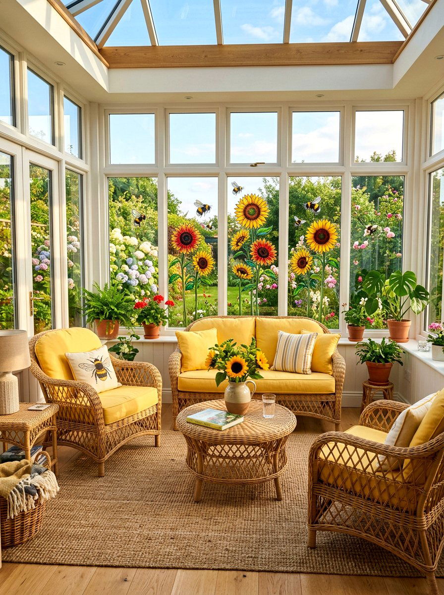 Bumblebee and sunflower window clings - 25 Spring Window Cling Ideas