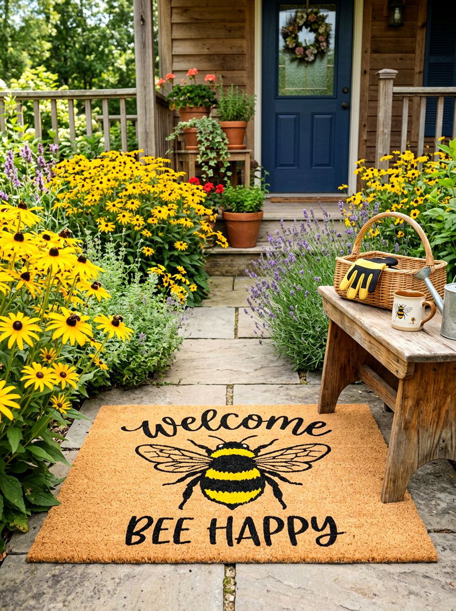 Bumblebee porch mat - 25 Spring Welcome Mat Ideas