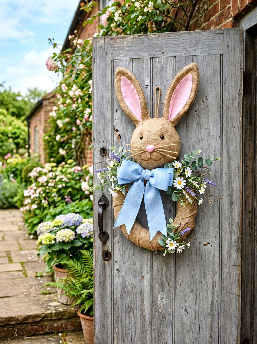 Bunny Burlap Wreath - 25 Spring Burlap Wreath Ideas