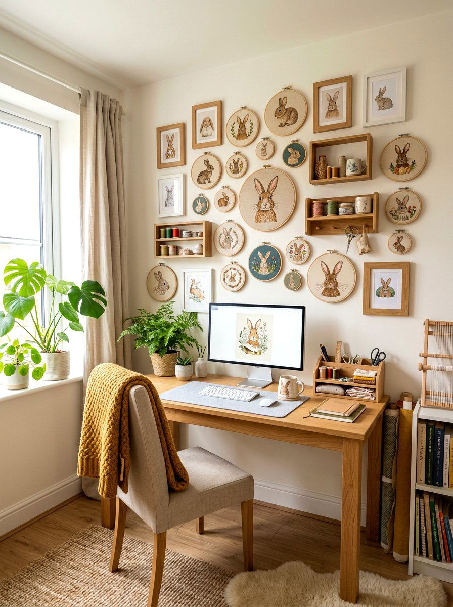 Bunny Embroidery Hoop Wall Art - 25 Spring Bunny Decor Ideas