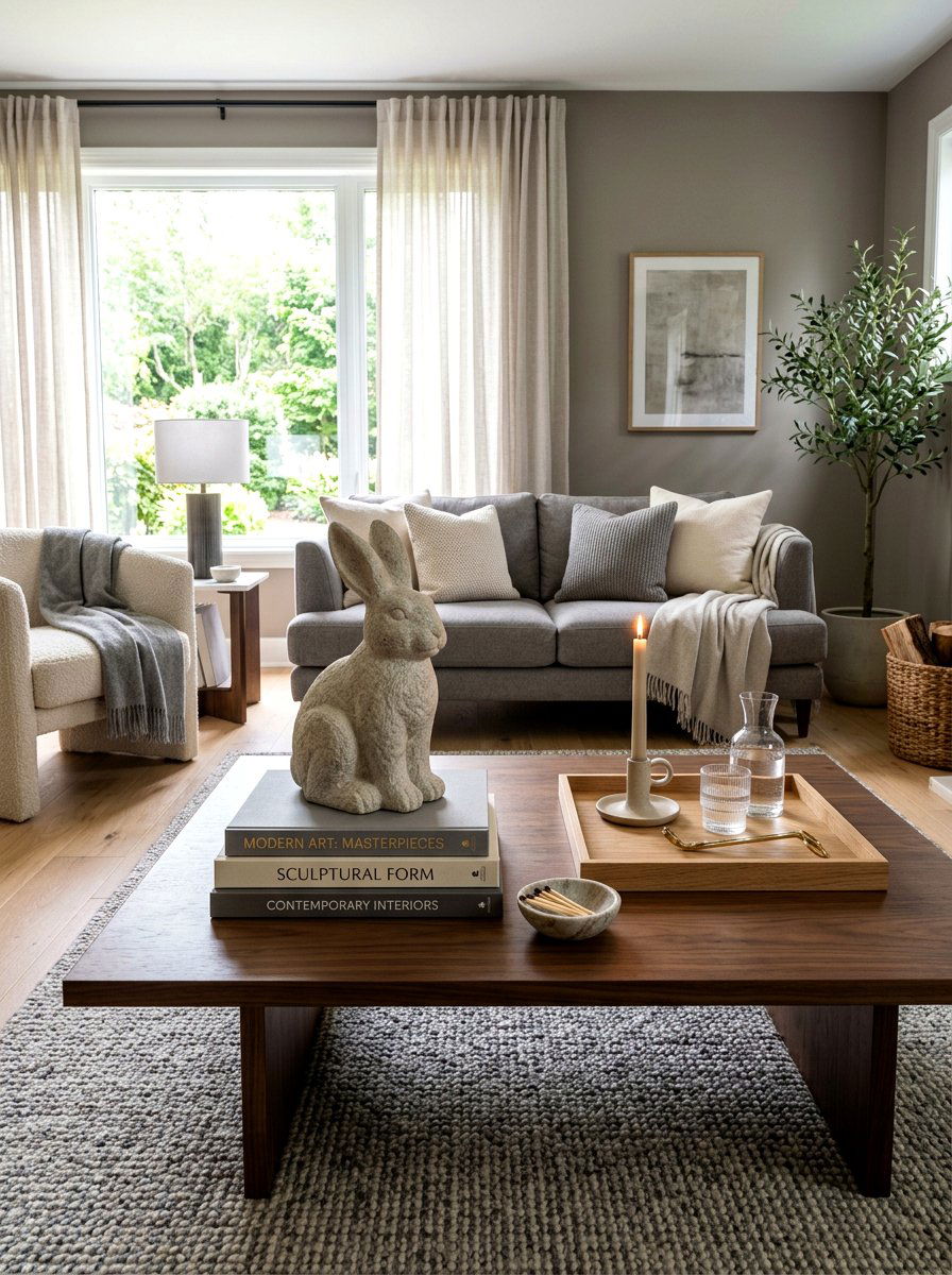 Bunny Figurine Coffee Table - 25 Spring Bunny Decor Ideas