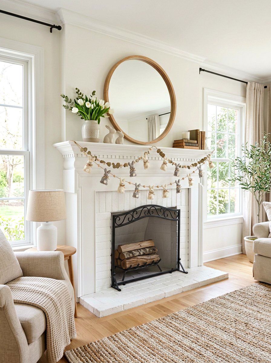 Bunny Garland Fireplace - 25 Spring Bunny Decor Ideas