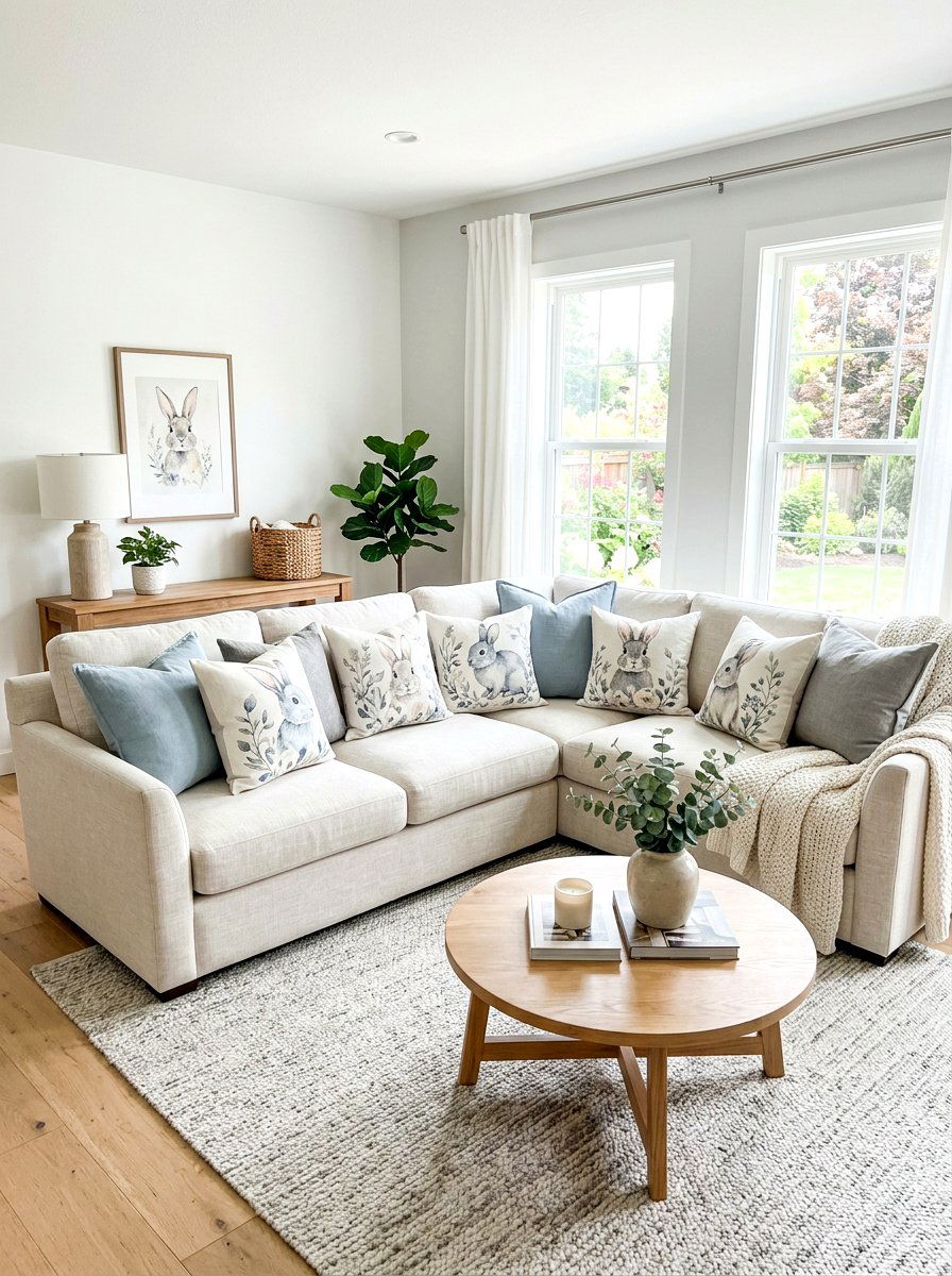 Bunny Pillow Living Room - 25 Spring Bunny Decor Ideas