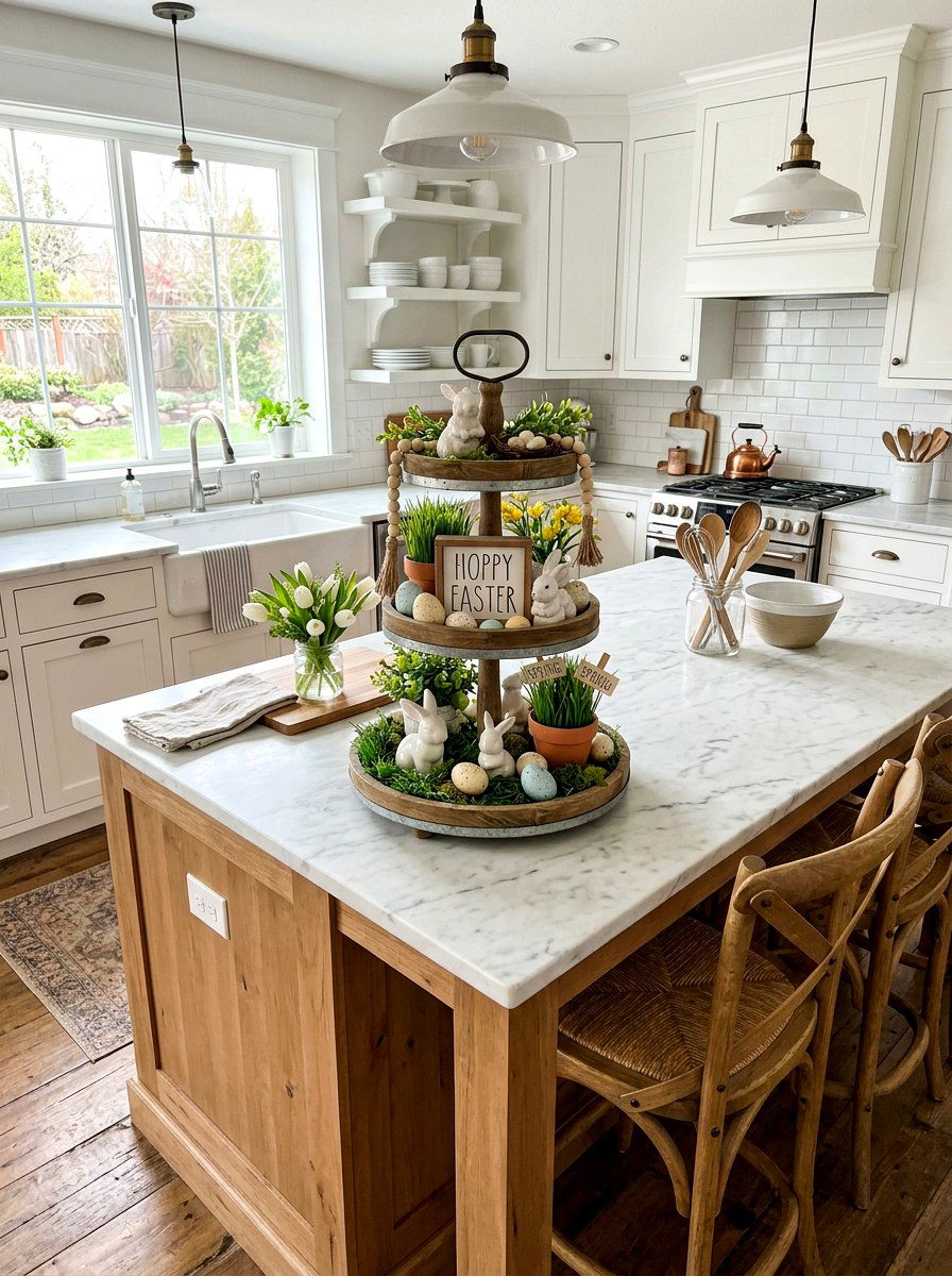Bunny Tiered Tray Kitchen - 25 Spring Bunny Decor Ideas