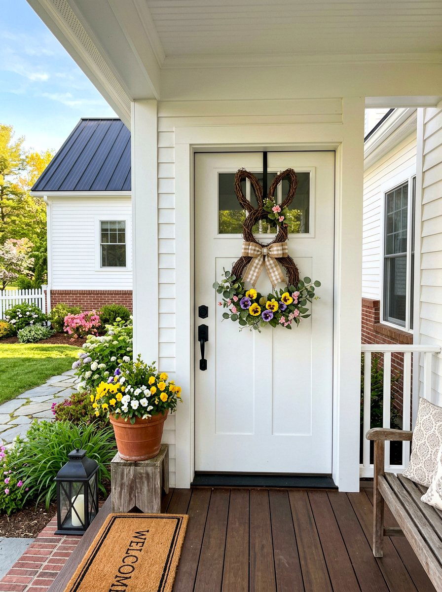Bunny Wreath Front Door - 25 Spring Bunny Decor Ideas