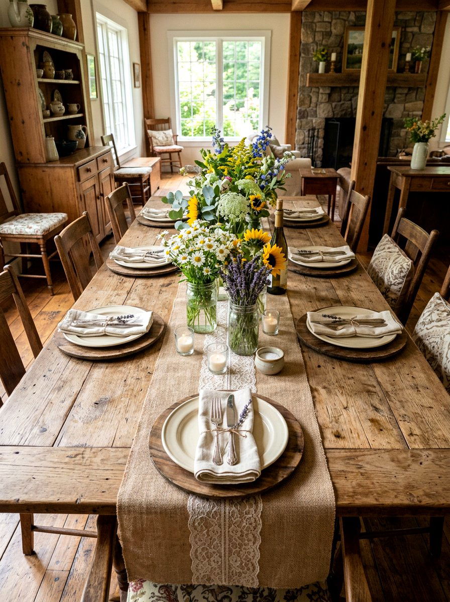 Burlap And Lace Table Runner - 25 Spring Table Runner Ideas