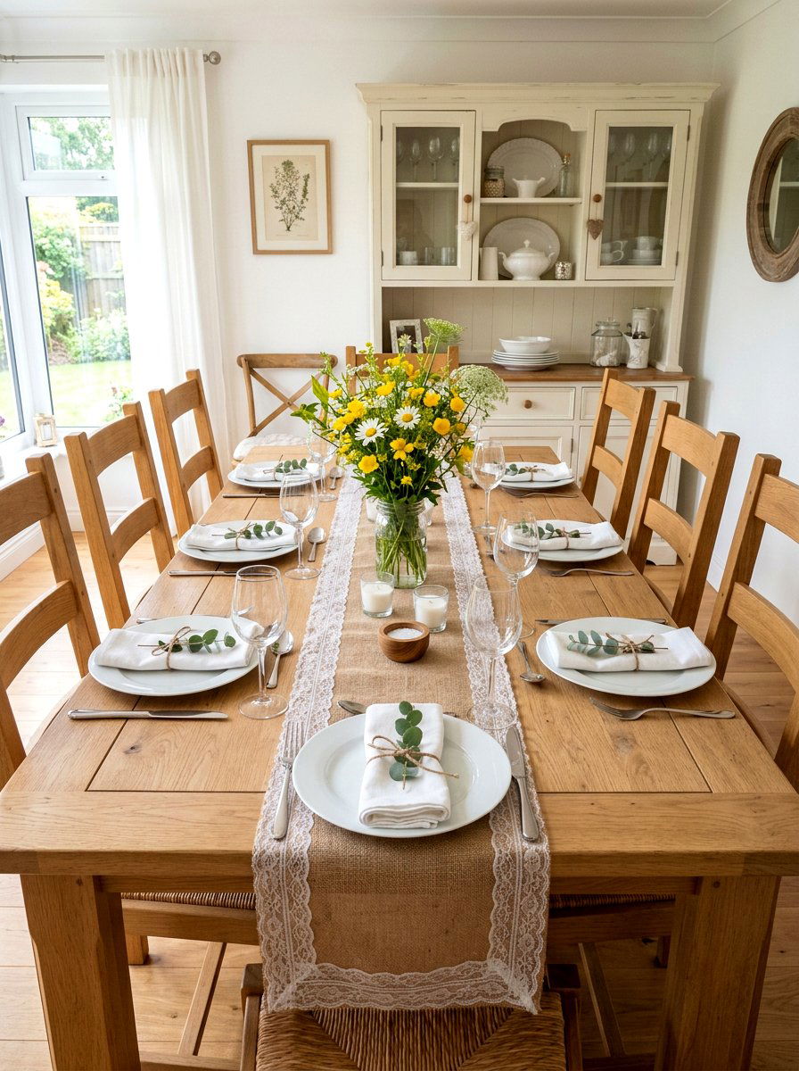 Burlap And Lace Table Runner - 25 Spring Shabby Chic Decor Ideas