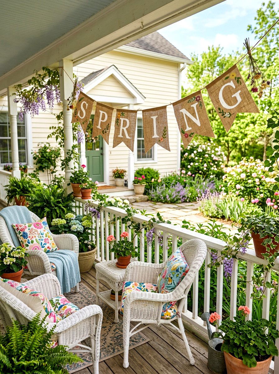 Burlap Banner Porch Sign - 25 Spring Farmhouse Sign Ideas