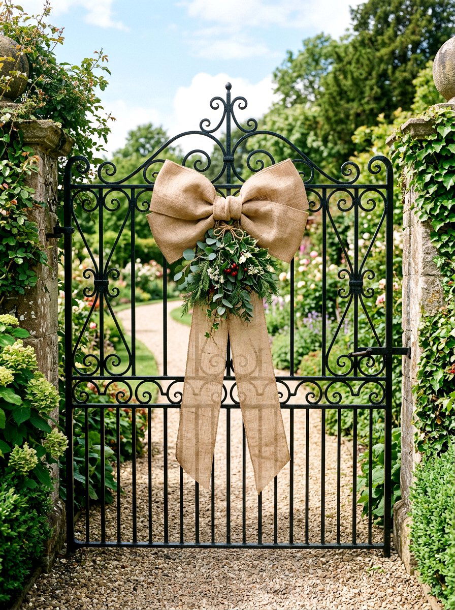Burlap Bow For Gate - 25 Spring Iron Gate Decor Ideas