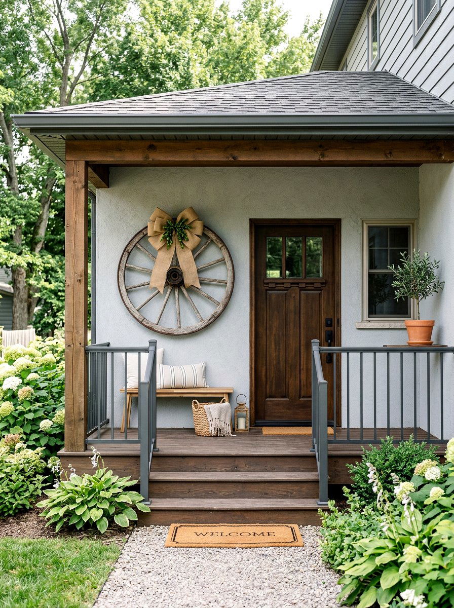 Burlap Bow Wagon Wheel - 25 Spring Wagon Wheel Wreath Ideas