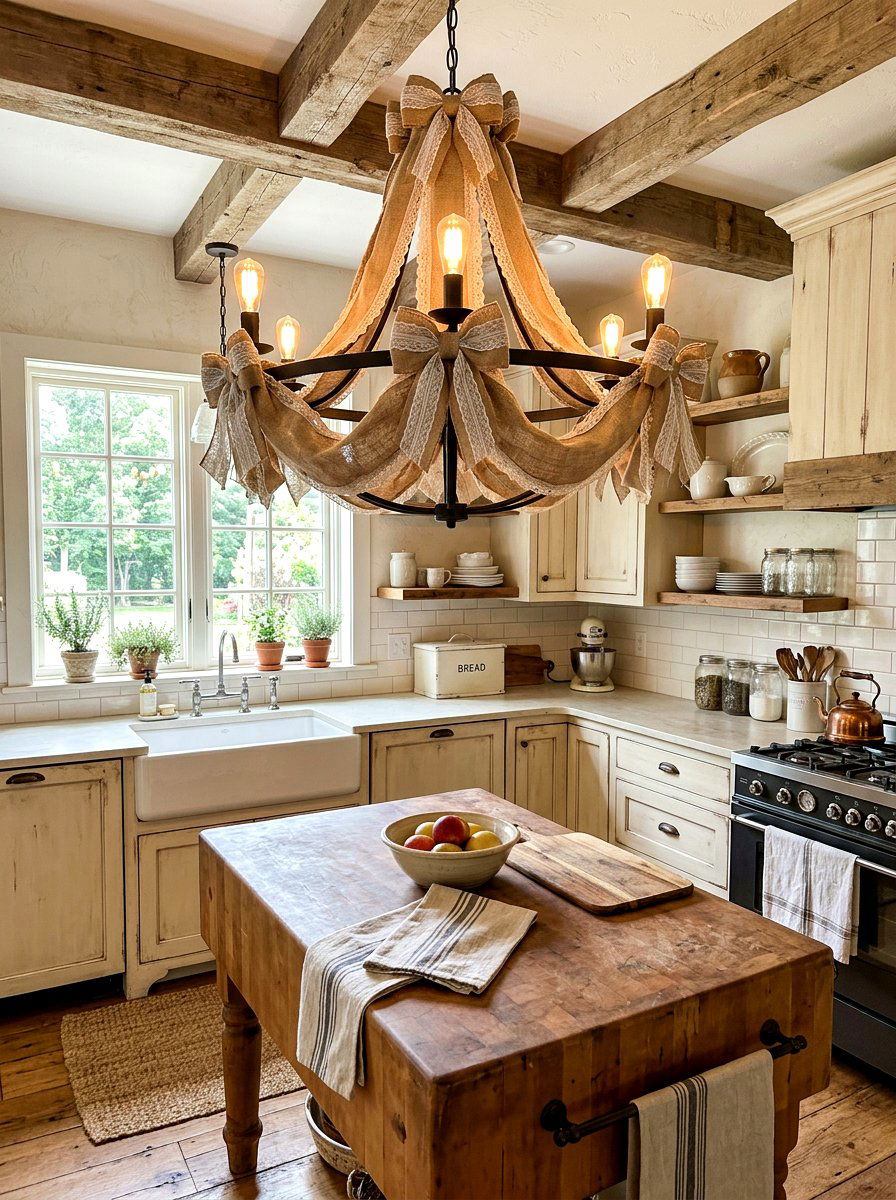 Burlap Chandelier - 25 Spring Chandelier Decor Ideas