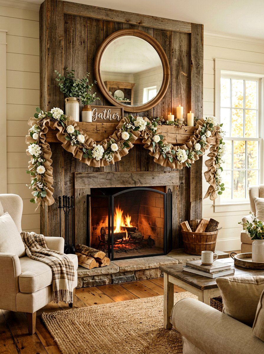 Burlap Garland - 25 Spring Mantel Garland Ideas