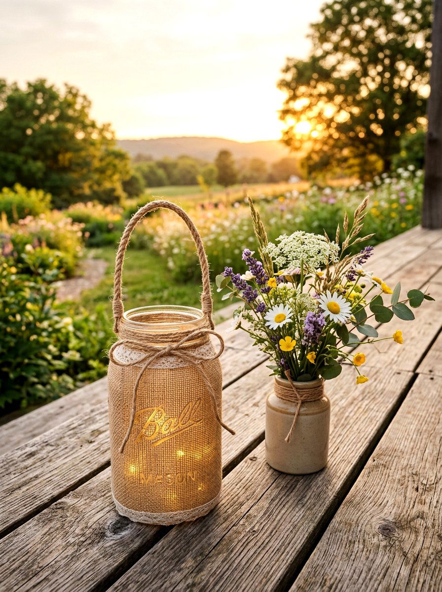 Burlap Mason Jar Lantern - 25 Spring Mason Jar Lantern Ideas