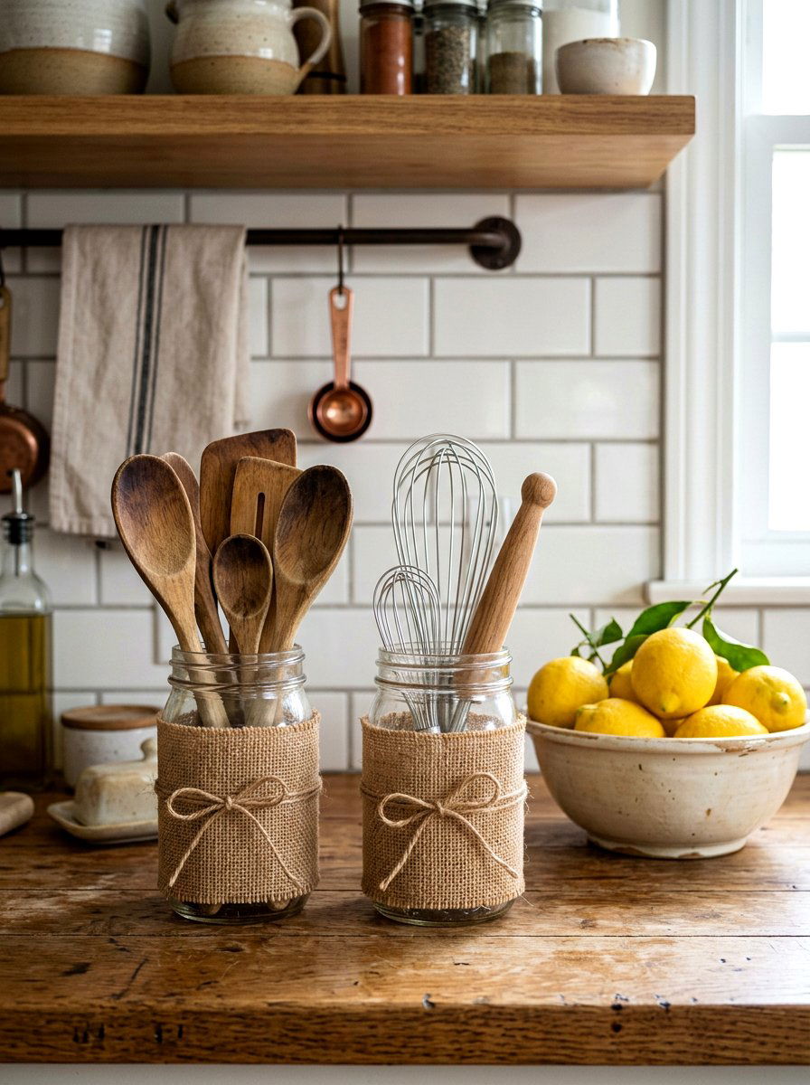 Burlap Mason Jar - 25 Spring Mason Jar Decor Ideas