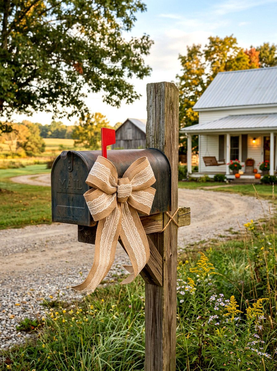 Burlap Ribbon Mailbox Bow - 25 Spring Mailbox Topper Ideas