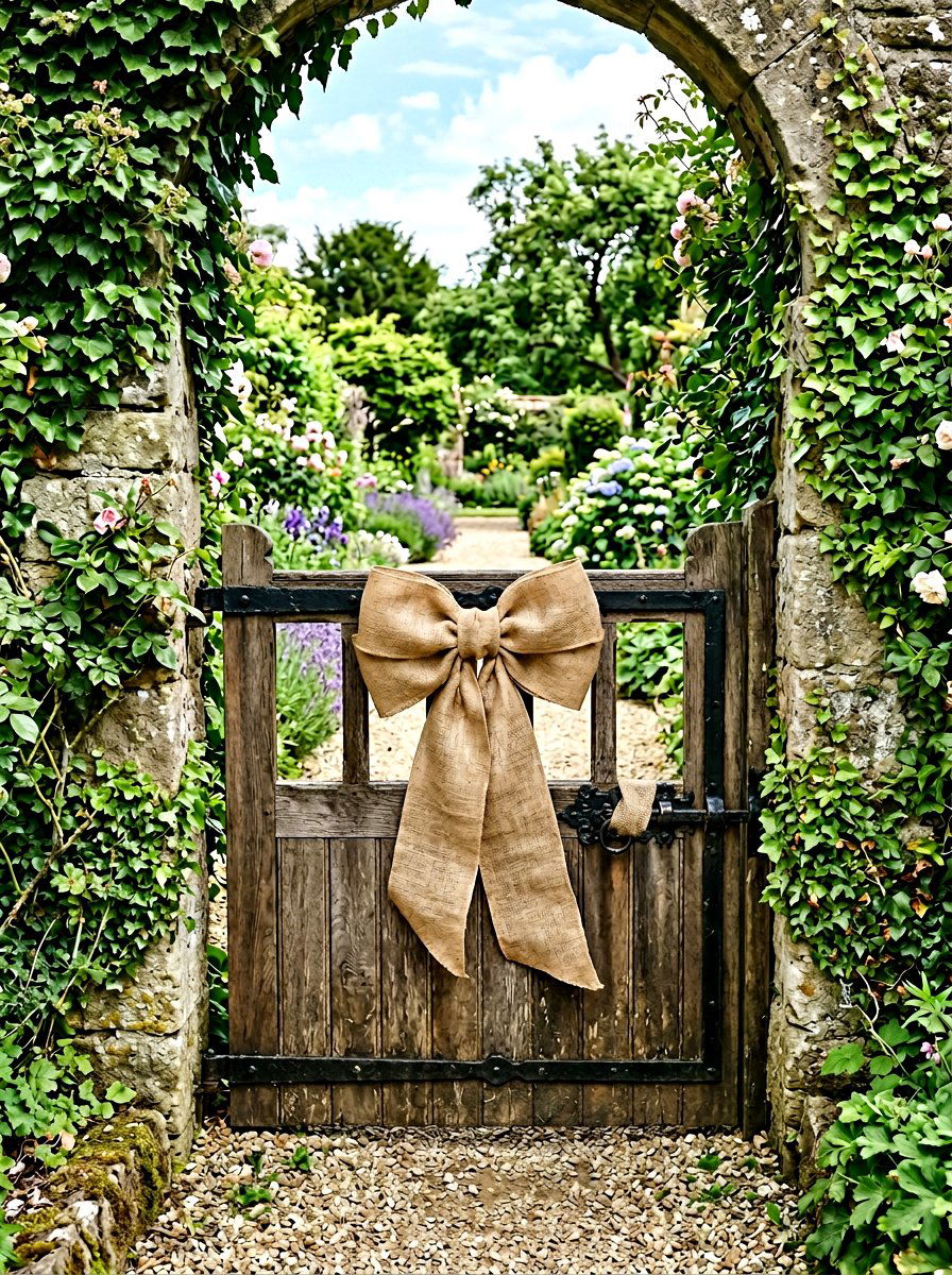Burlap Ribbon Spring Gate - 25 Spring Wooden Gate Decor Ideas